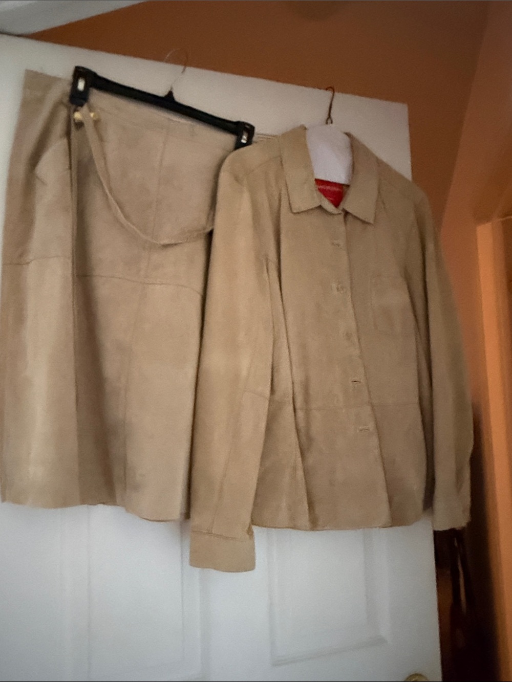 Isaac Mizrahi Beige Suede Button-Up Jacket